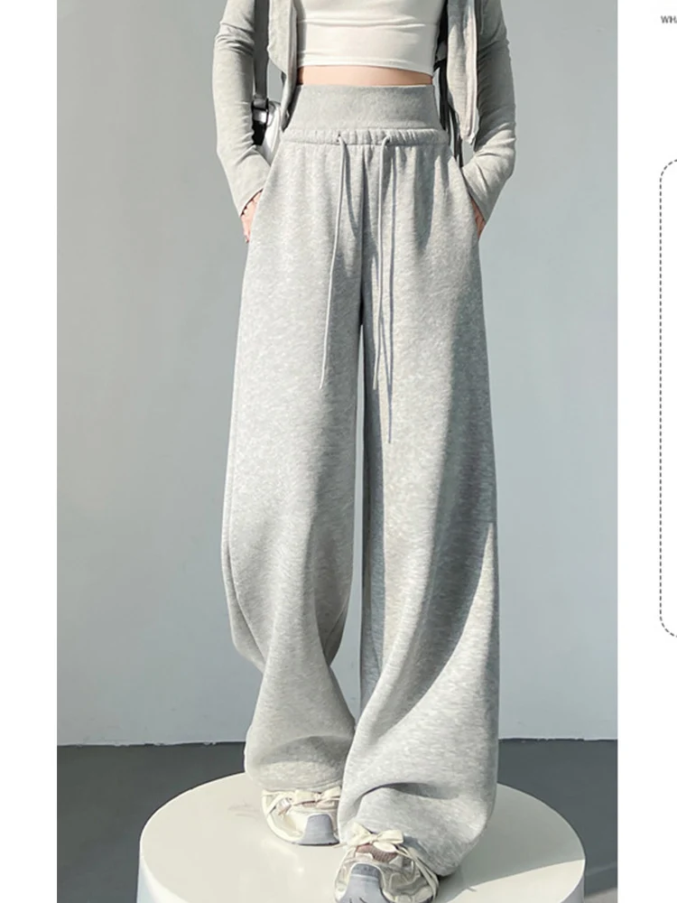 Pantalon Baggy de sport taille haute pour femmes, cordon de serrage élastique, Style américain, pantalon de survêtement droit, polyvalent, Streetwear