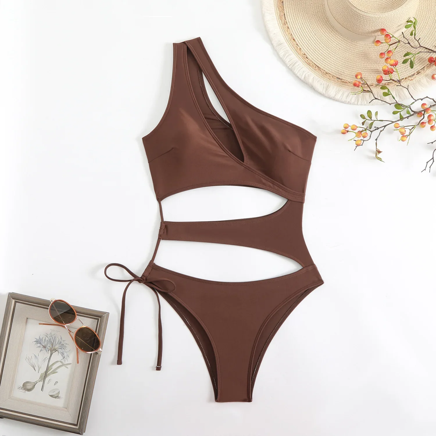 

Cut Out Asymmetric One Shoulder One Piece Swimsuit Women Swimwear Female Monokini High Leg Cut Bather Bathing Suit Swim