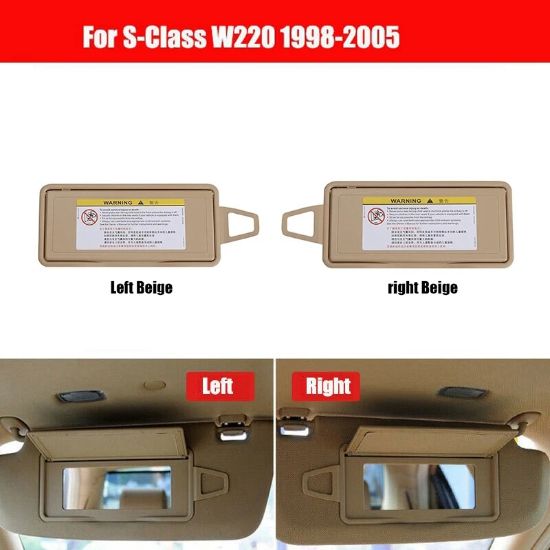 Car Sun Visor Sunroof Mirror Cover Sun Shield Makeup Mirror Cover for Mercedes-Benz S-Class W220 1998-2005 Beige PAIR