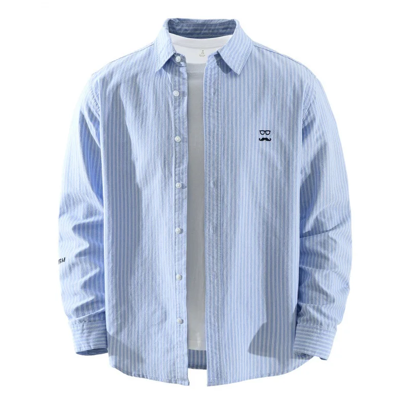 

Японская мужская рубашка с длинным рукавом в полоску, повседневная, простого дизайна, свободного кроя, модная, универсальная, художественная, для отдыха