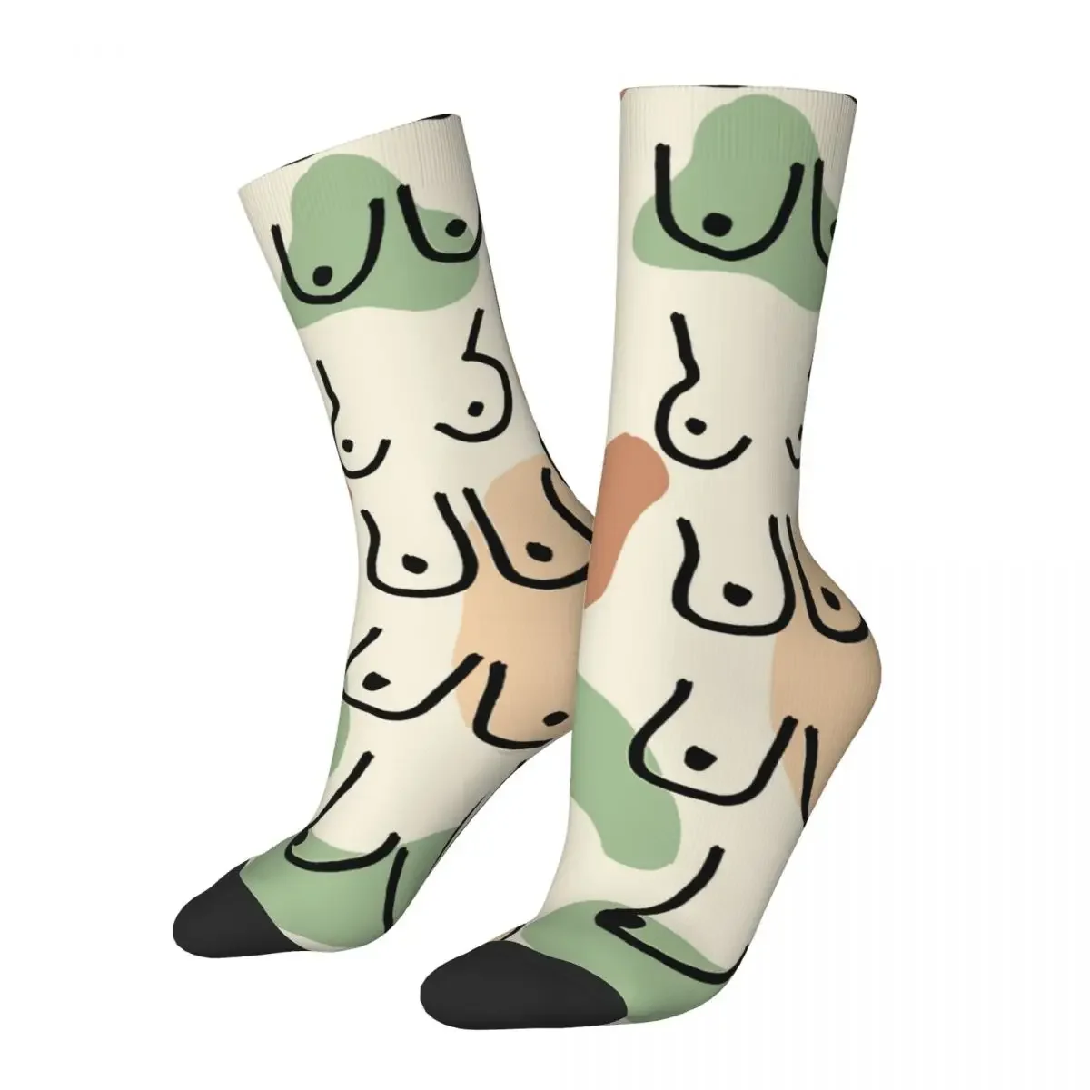 Funny Crazy Sock for Men Midcentury Hip Hop Harajuku Boobs Seamless Pattern Printed Boys Crew Sock Novelty Gift