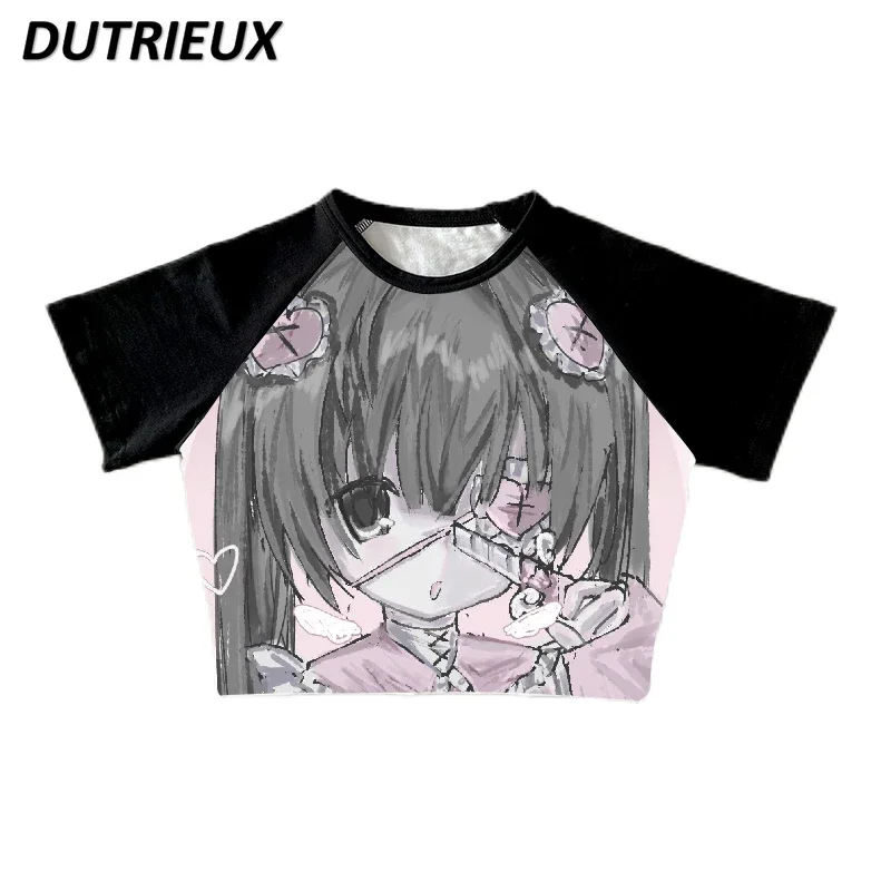 

Japanese Style Hot Girl Raglan Short-Sleeved T-shirt Summer New Y2k T Shirt Multicolor Printing Short Cotton Thin Tops Tees