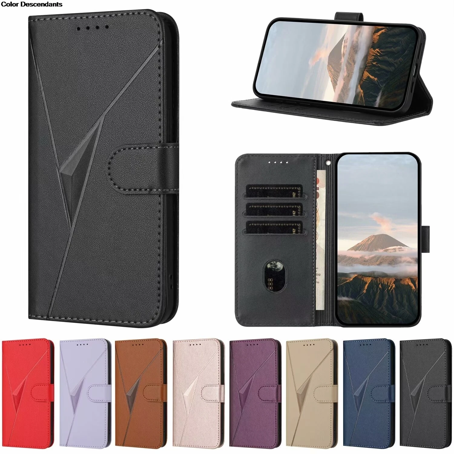 3D Triangle Phone Cover For Huawei P Smart 2019 Z 2018 P20 P30 P40 P70 Pro P9 P8 Lite 2017 Wallet Card Slots Leather Case bag