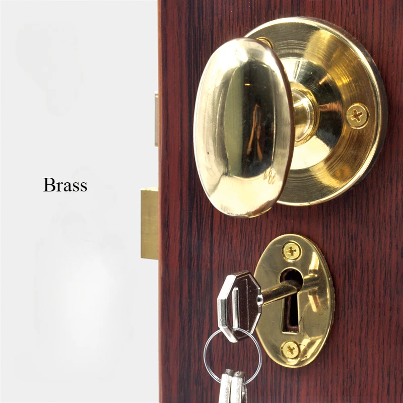 Antique Security Brass Solid Door Lock for Bungalow, Old-fashioned Wood Door Lock Handle Ball Handle Key Lock Door Blocage Porte