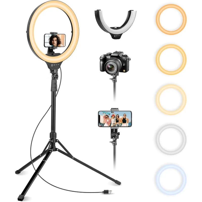 

Aureday 14'' Selfie Ring Light with 62'' Tripod Stand and Phone Holder, Dimmable LED Phone Ringlight for Makeup/Video Recording/