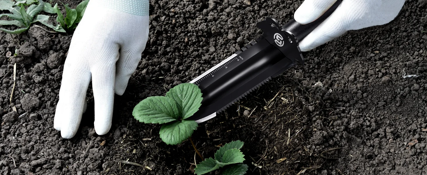 【SUNPOW】Durable Garden Trowel with Carry Bag - Small Trowel with Double Serrated Edge, Digging Blade for Gardening & Camping, with Measurement Scale