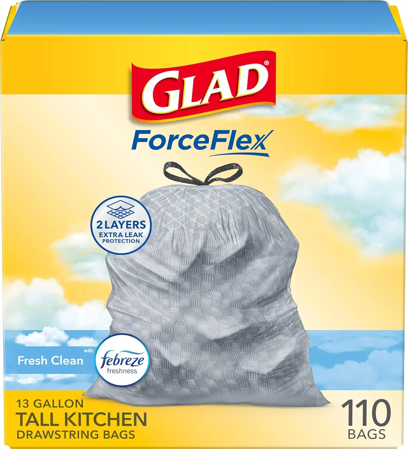 

Tall Kitchen Drawstring Trash Bags - Odor Shield, 13 Gallon, Scented, 110 Count
