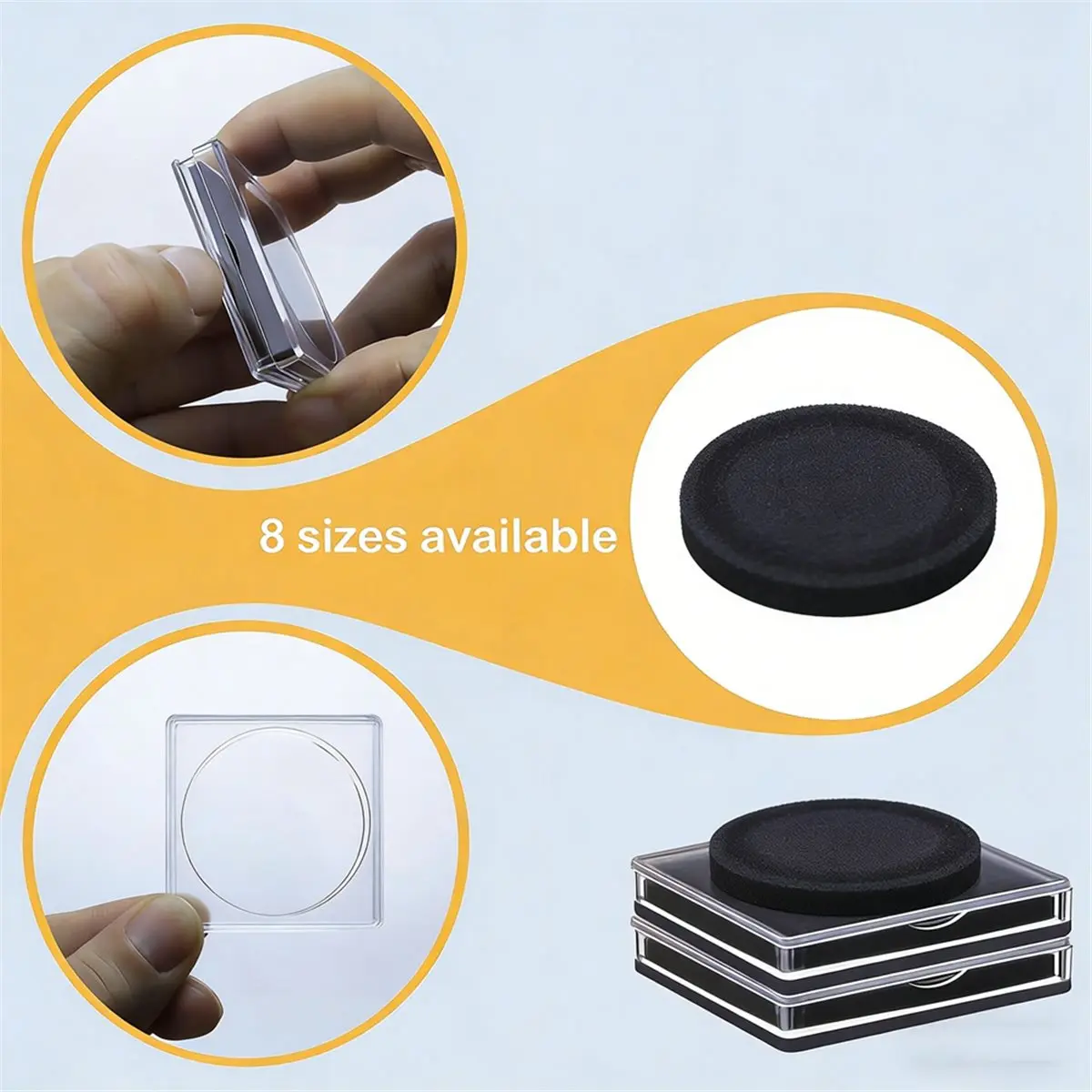 

50 капсул для монет, держатели для монет с черными прокладками 5 размеров, прозрачные футляры для монет для сбора монет