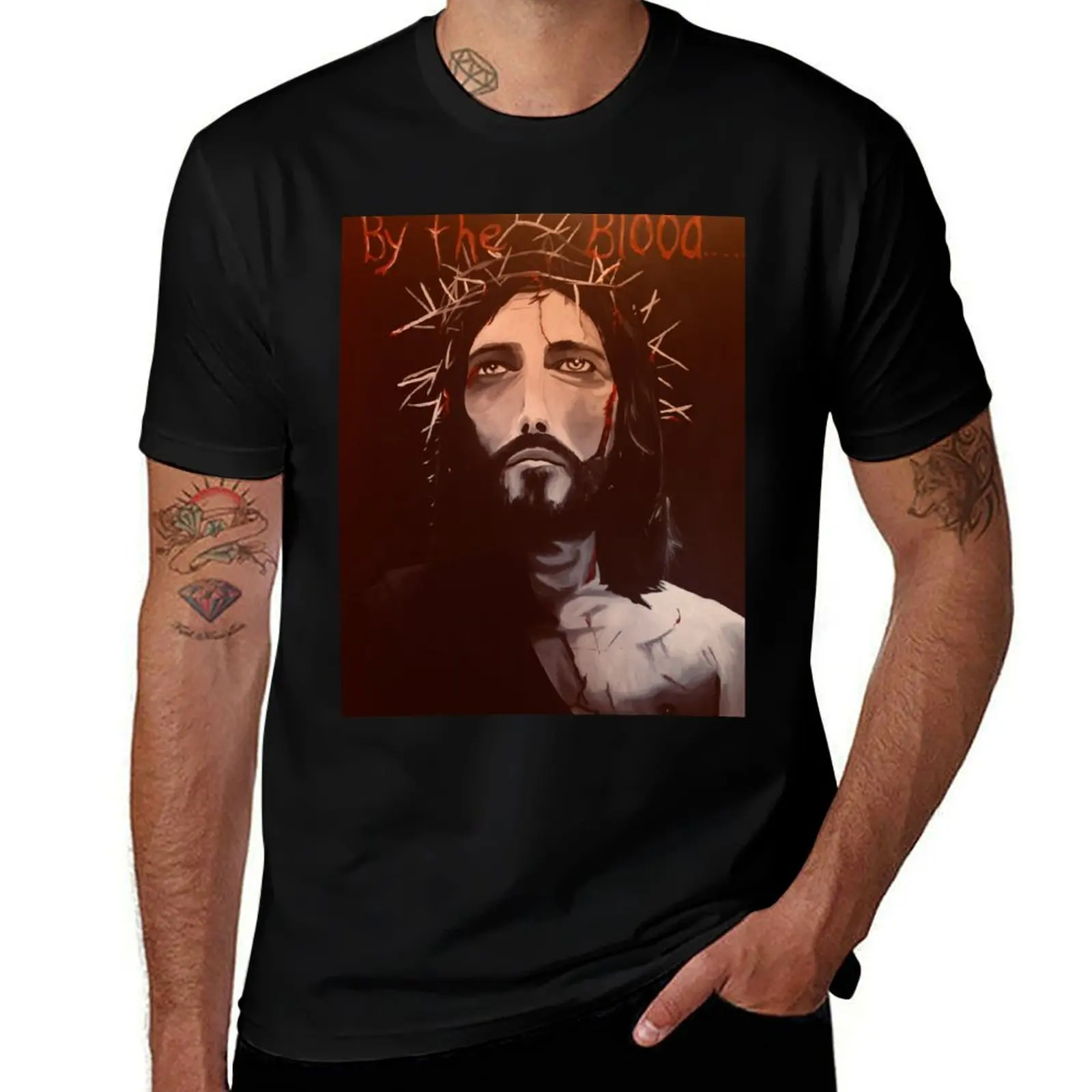 

By The Blood T-Shirt essential t shirt Short sleeve tee shirts graphic tees slim fit t shirts for men