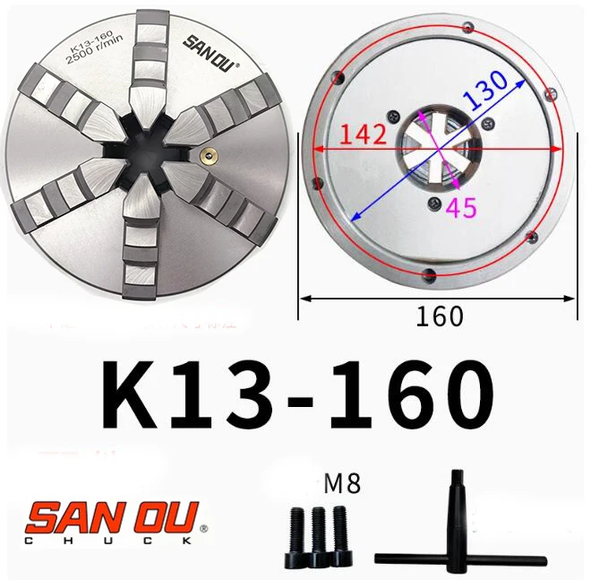 Lathe Chuck 160mm SANOU 6 Jaw Self-centering Lathe Chuck K13-160 Manual Metal Chuck for Bench Lathe