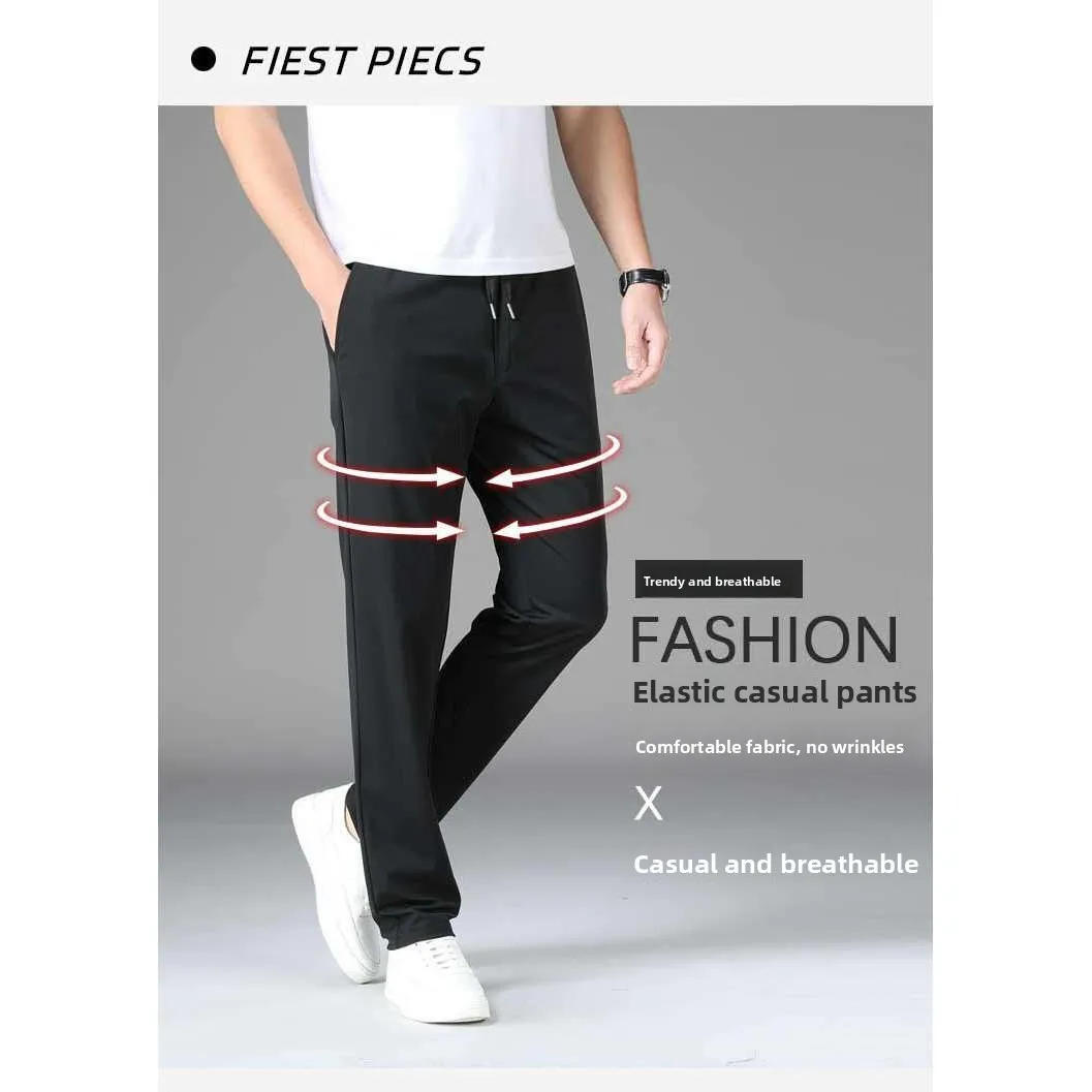 

Summer Ice Silk Loose Fit Straight Leg Casual Pants Men's Breathable Qui Dry Large Size Comfortable Thin Sle Youth Active