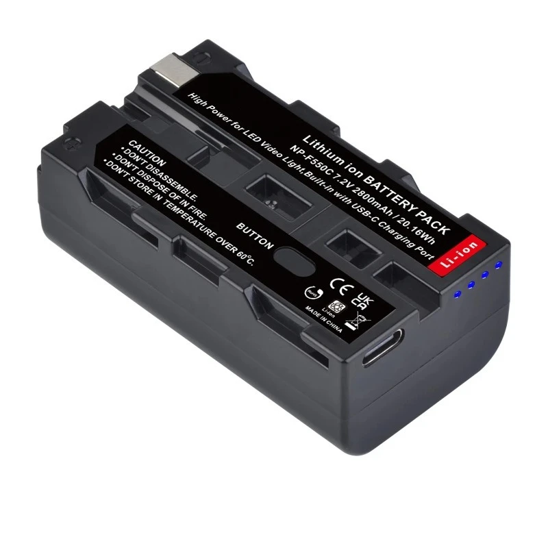 ل NP-F330 NP-F530 NP F550 NP-F570 NP-F750 مصباح ليد التصوير الإضاءة 2800mAh المدمج في USB-C شحن ميناء البطارية 2 قطعة