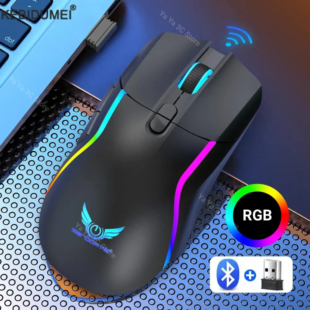 2.4G Bluetooth Wireless Gaming Mouse RGB Lighting Rechargeable Mouse 3200 DPI Ergonomic Game Mice for Desktop Laptop Gamer