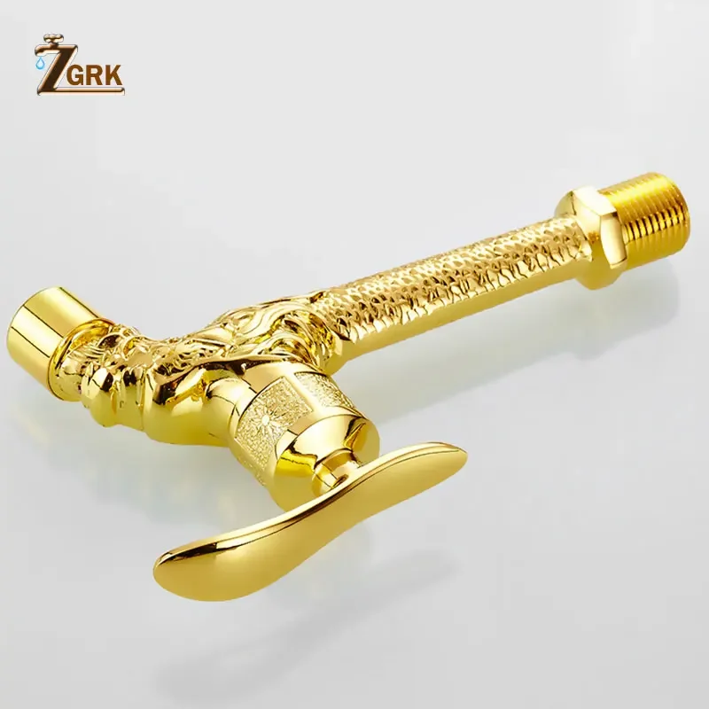 ZGRK Gold Washing Machine Faucet Carving Brass Taps Single Handle Wall Mounted Balcony Mop Faucet