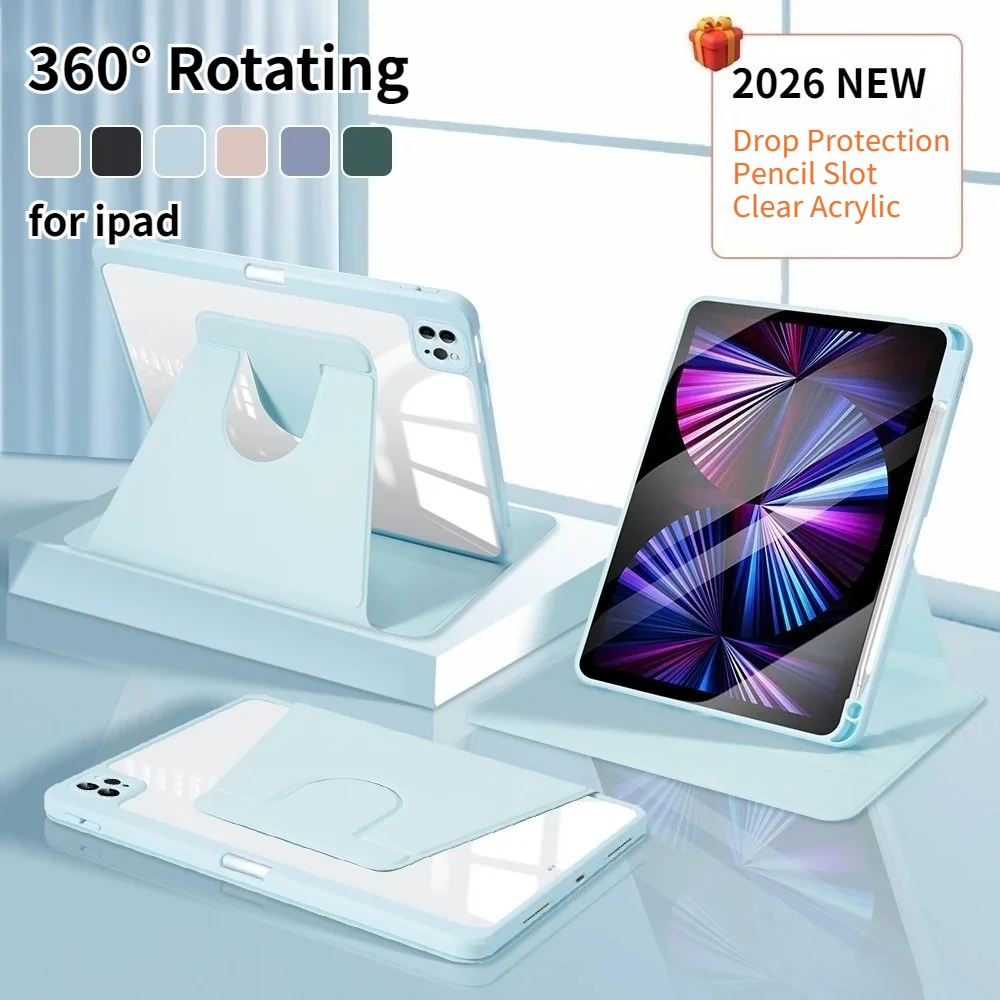 360 °   Funda con Soporte Giratorio para Tablet iPad Air 11/13 M2 M4 Pro 11/13 M4 7 8 9 10.ª Generación Mini 6 7, con Protección Contra Caídas y Soporte para Lápiz