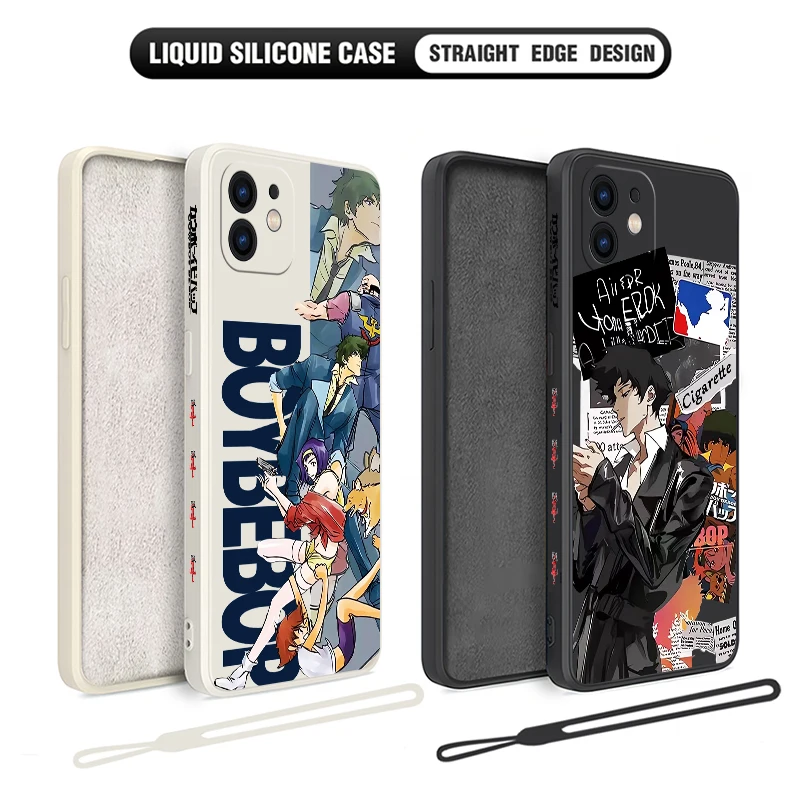 Anime Cowboy Bebop Phone Case For iPhone 15 14 13 12 11 Pro Max Mini X XR XSMAX 8 7 6S Plus Soft Silicone Cover With Hand Strap