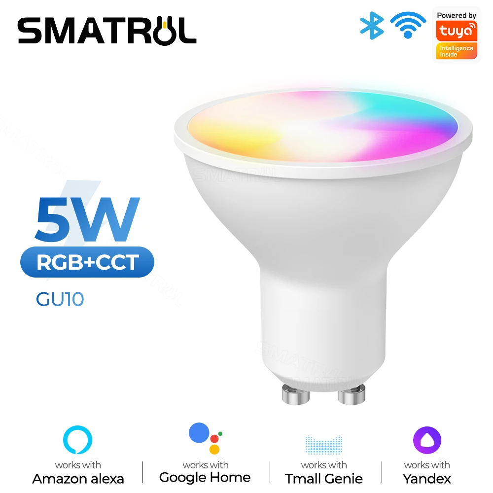 

SMATRUL Tuya GU10 WiFi Smart Light LED Bulbs RGBCW 5W Dimmable Lamps Smart Life Remote Contro Work with Alexa Google Home