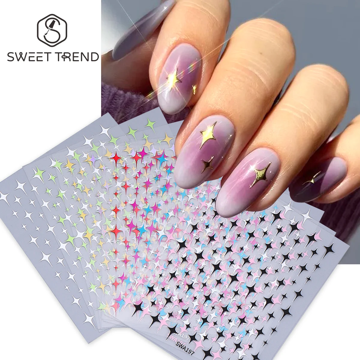 10 Color Bronzing Star Nail Stickers Metallic Y2K Gold Silver Pink Sparkling Star Decal Trending Party Foils Wraps Manicure Tips