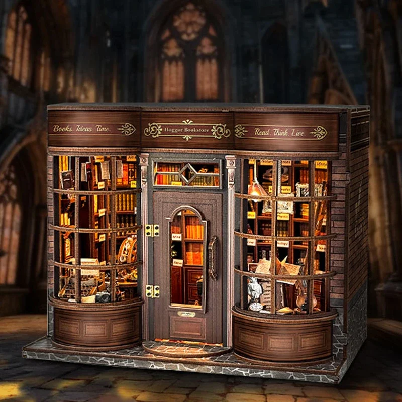 FurHaven Retro Magic Bookstore DIY Wooden House Figurines Miniatures Kits Home Desk Decoration For Adult Handmade Gifts