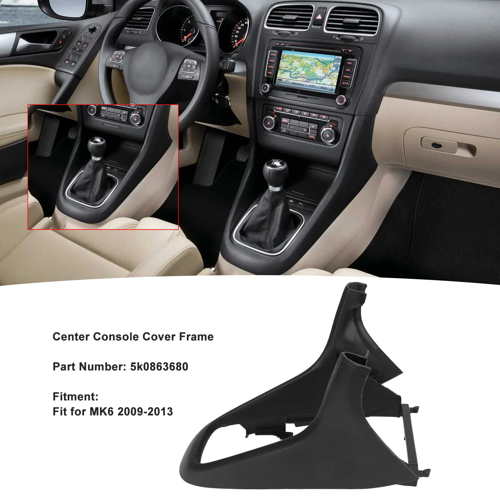 

Car Center Console Cover Frame 5k0863680 Shift Panel Cover Trim Interior Accessories for VW Golf MK6 2009-2013