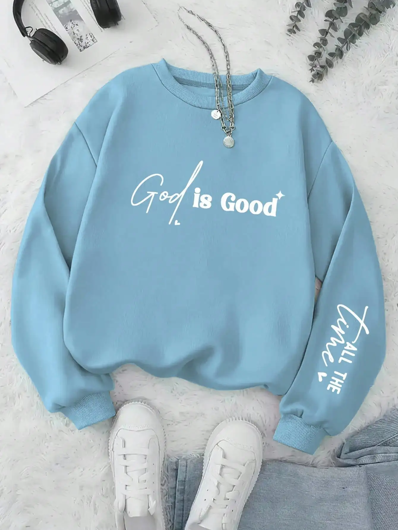 

God is Good All the Time Print Loose Fit Drop Shoulder Sweatshirt for Women