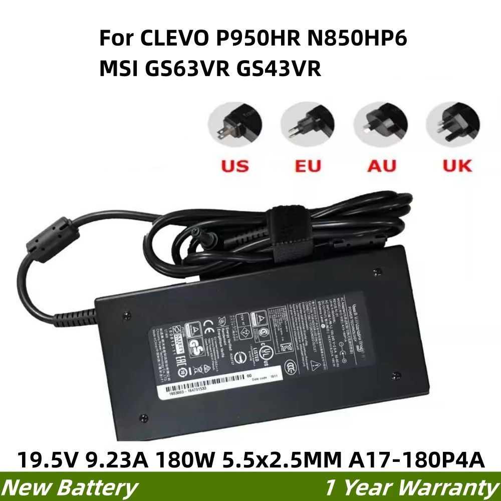 19.5V 9.23A 180W 5.5x2.5MM A17-180P4A NEW ORIGINAL Chicony power Adapter A15-180P1A For CLEVO P950HR N850HP6 MSI GS63VR GS43VR