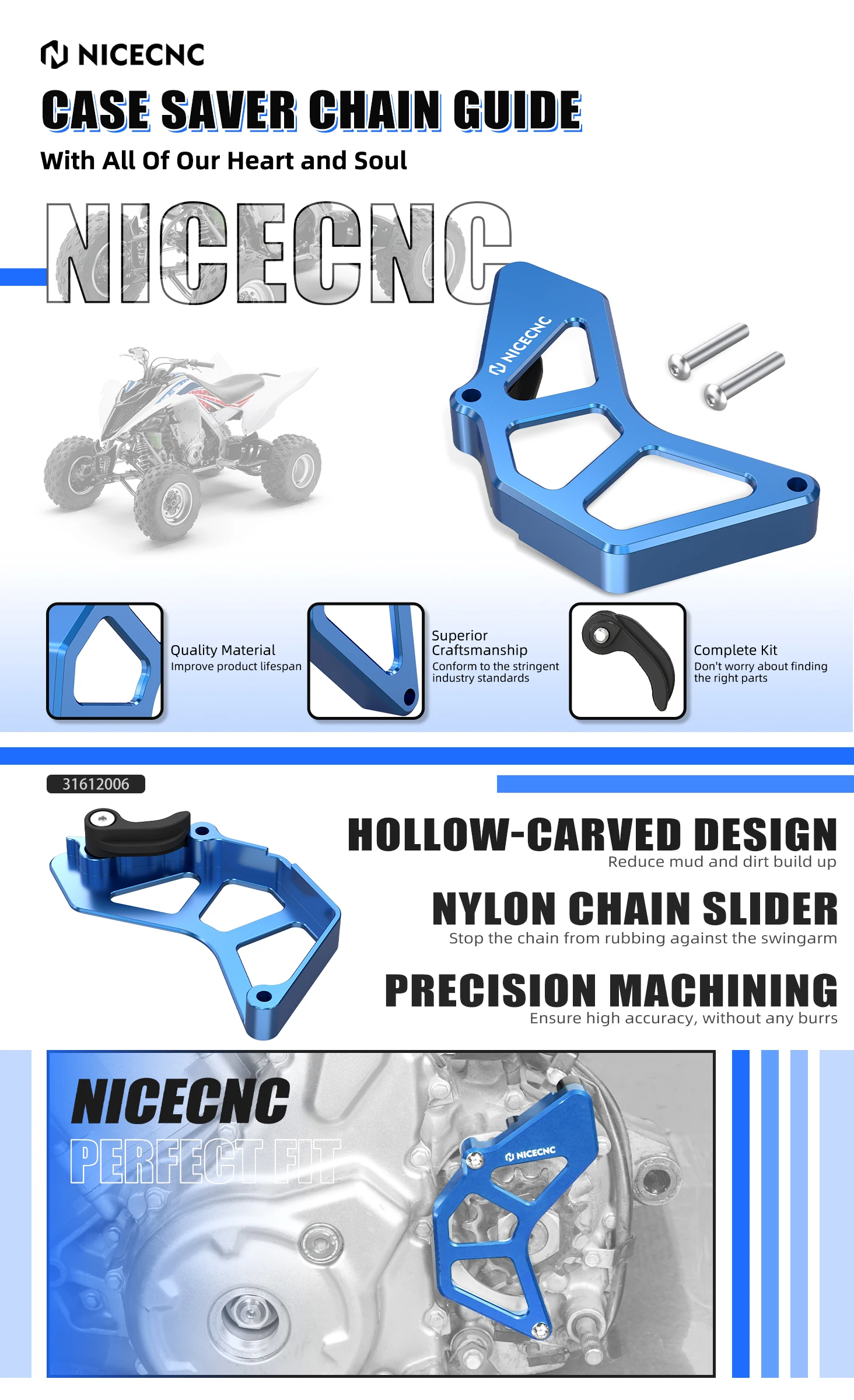 NICECNC Kettenabdeckung für Yamaha Raptor 700 2006-2026, Aluminium-Nylon-Kettenschutz für Raptor 700R ATV, Zubehör – Detail 1