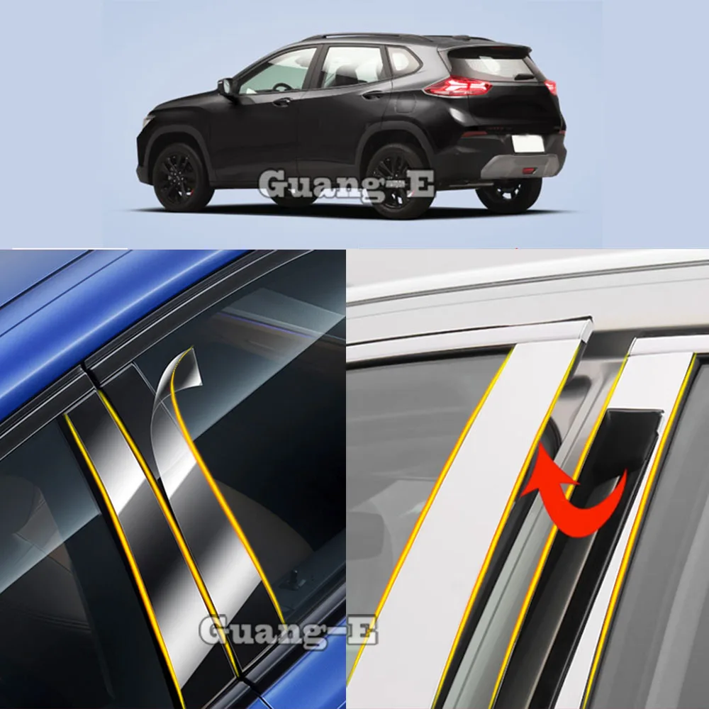 Car TPU/Glossy Mirror Pillar Post Cover For Chevrolet MONZA 2019-2022 Door Trim Window Piano Black Molding Sticker 6pcs