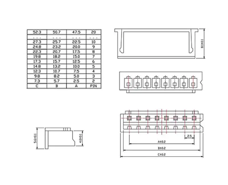 50 Stück Xh2.54Mm Steckergehäuse Männlicher Stecker Anschluss 2/3/4/5/6/7/8/10/11/12P – Detail 1