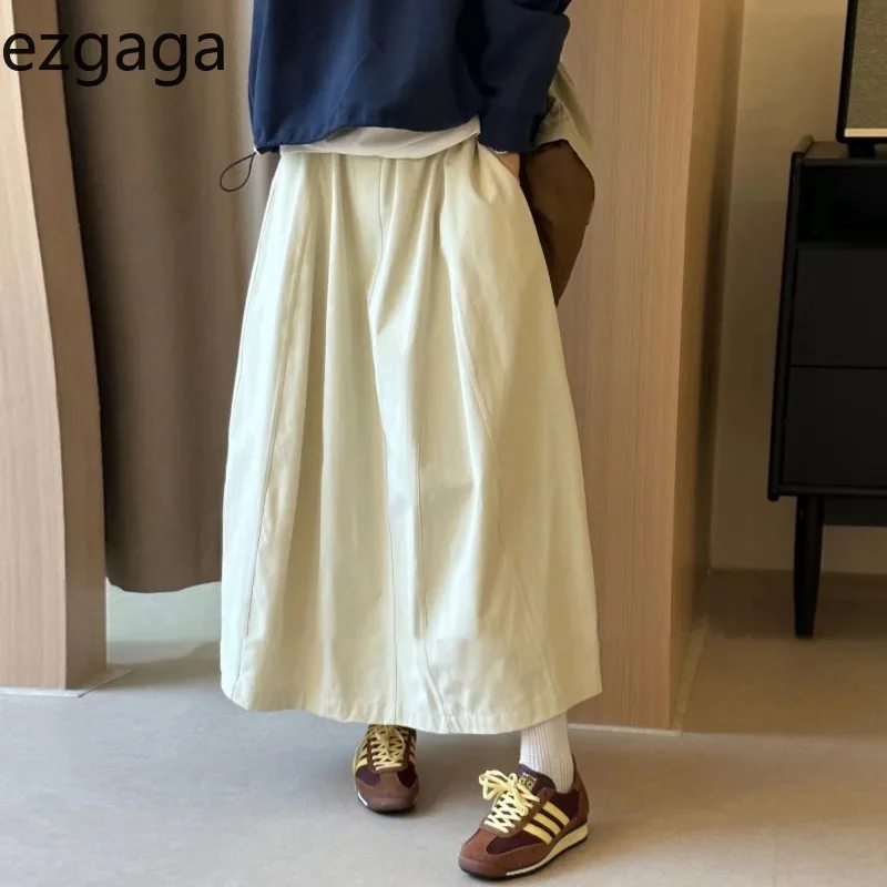 

Ezgaga Woman Skirts High Waist Solid Fashion Stretch High Waist Streetwear Pockets Bud Long Skirt Female Casual Chic Simple