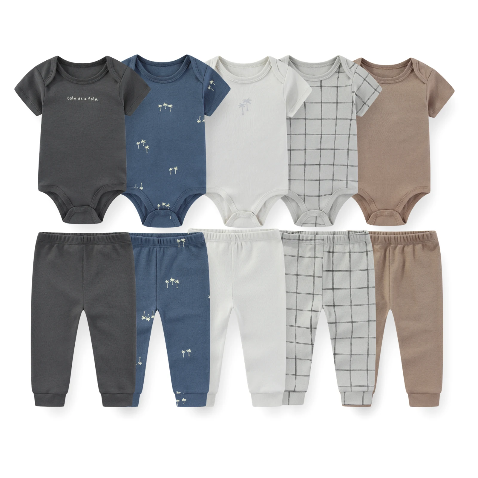 Kiddiezoom 10 Pcs Unisex Baby Boy Girl Clothing Set Cotton Soft Newborn Bodysuits+Pants Outfit Gifts