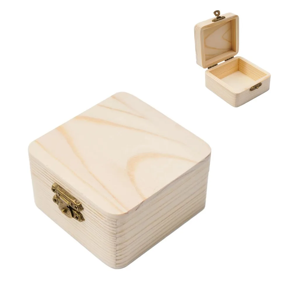 Small Size Wooden Packing Box Plain Natural Jewelry Storage Box Handmade Square Gift Box Jewelry and Small Item Storage