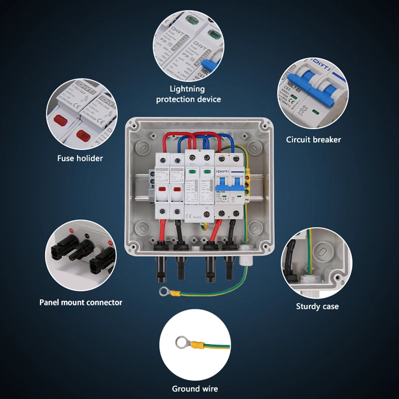 Solar photovoltaic PV Combiner Box With Lightning Protection 1 Input-1 Output  DC 600V Fuse MCB SPD Waterproof Box IP65 1 String