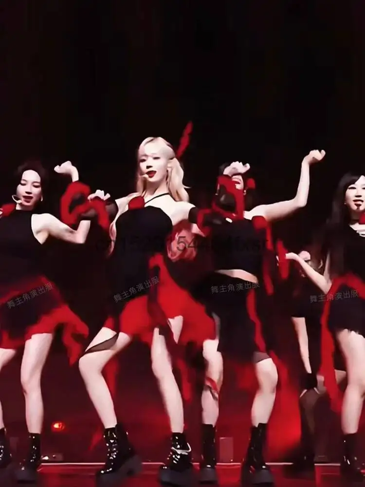 

Korean Outfit, Same Girl Performance Group Black Jazz Dance and Song Costume, Group Dance and Street Dance