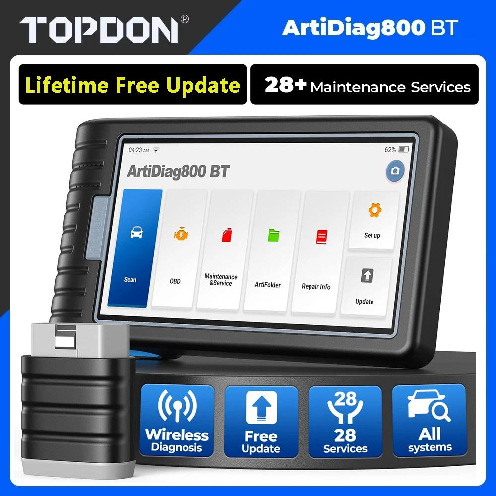 TOPDON Artidiag800 BT Strumento Diagnostico Automobilistico per Auto Scanner OBD2 Completo del Sistema Aggiornamenti Gratuiti a Vita Strumento di Scansione VCI Strumento di Riparazione