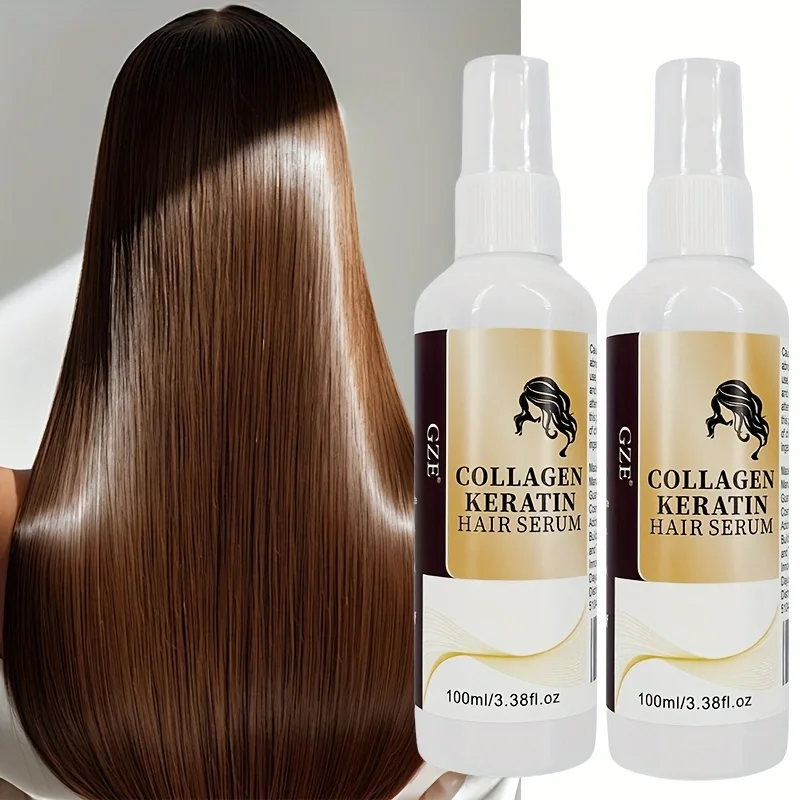 2 Pack GZE Collagen Keratin Hair Serum For Silky Hair Deep Conditioning Hydrating Repair Split Ends Anti-Breakage