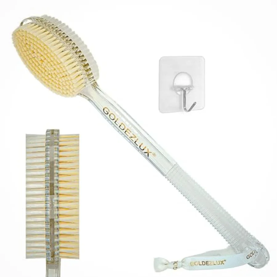 LUX Firm Body Brush -Sided Shower Brush Back Scrubber - Premium Medium Soft and Stiff Bristles Wet or Dry Brushing - Perfect D