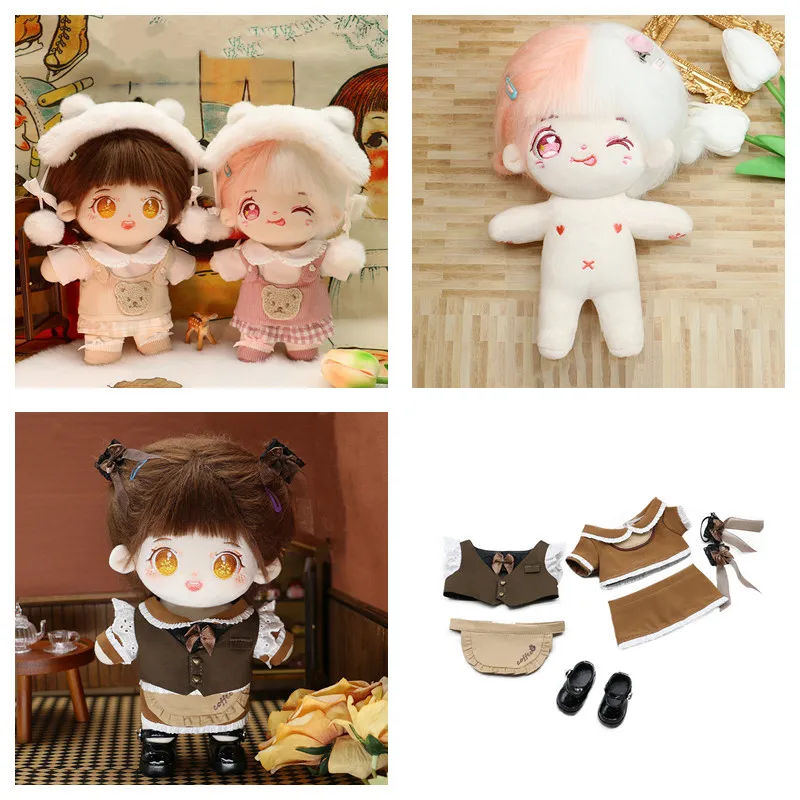 20cm Doll Clothes Dress Up Pink Strap Skirt with Hairband 20cm Clothes Plush Maid Clothes 20cm Doll Clothing Accessories