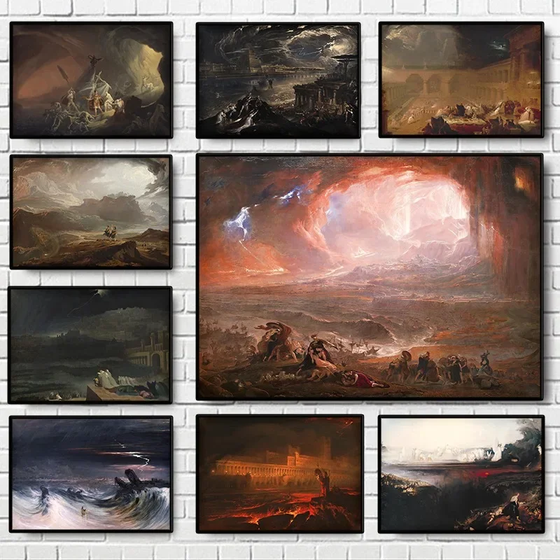 Classical Artwork John Martin Poster Vintage Museum Quality Print Canvas Painting Wall Art for Living Room Home Decoration Mural