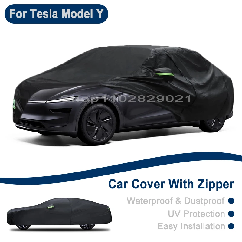 

For Tesla Model Y Full Car Cover - Outdoor Universal Full Body Cover With Side Zipper, Waterproof Dustproof Sunshield