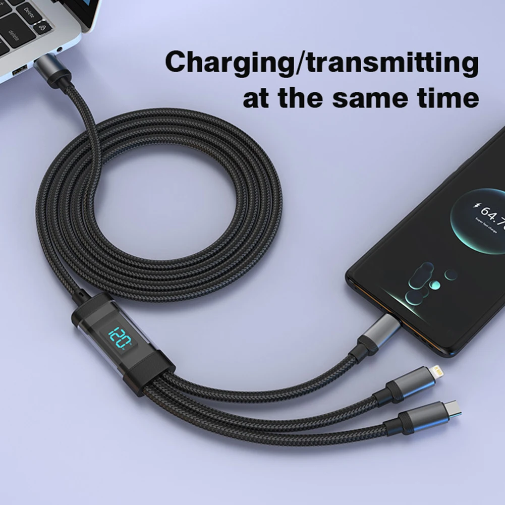 Byscoon 3 في 1 كابل USB مايكرو USB نوع C كابل 120 واط شحن سريع سلك العرض الرقمي آيفون 15 14 سامسونج S23 شاومي ممن لهم #4