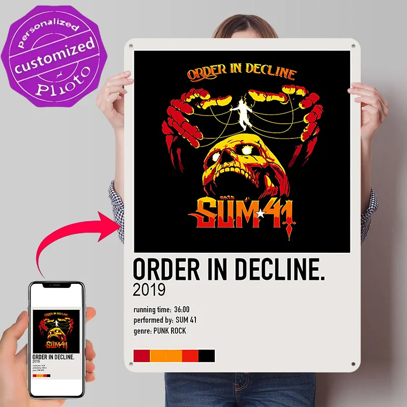 Sum 41 Order in Decline Personalized 3D Textured Metal Poster Wall Art Tinplate Sign for Modern Home Decoration Room Wand Deko