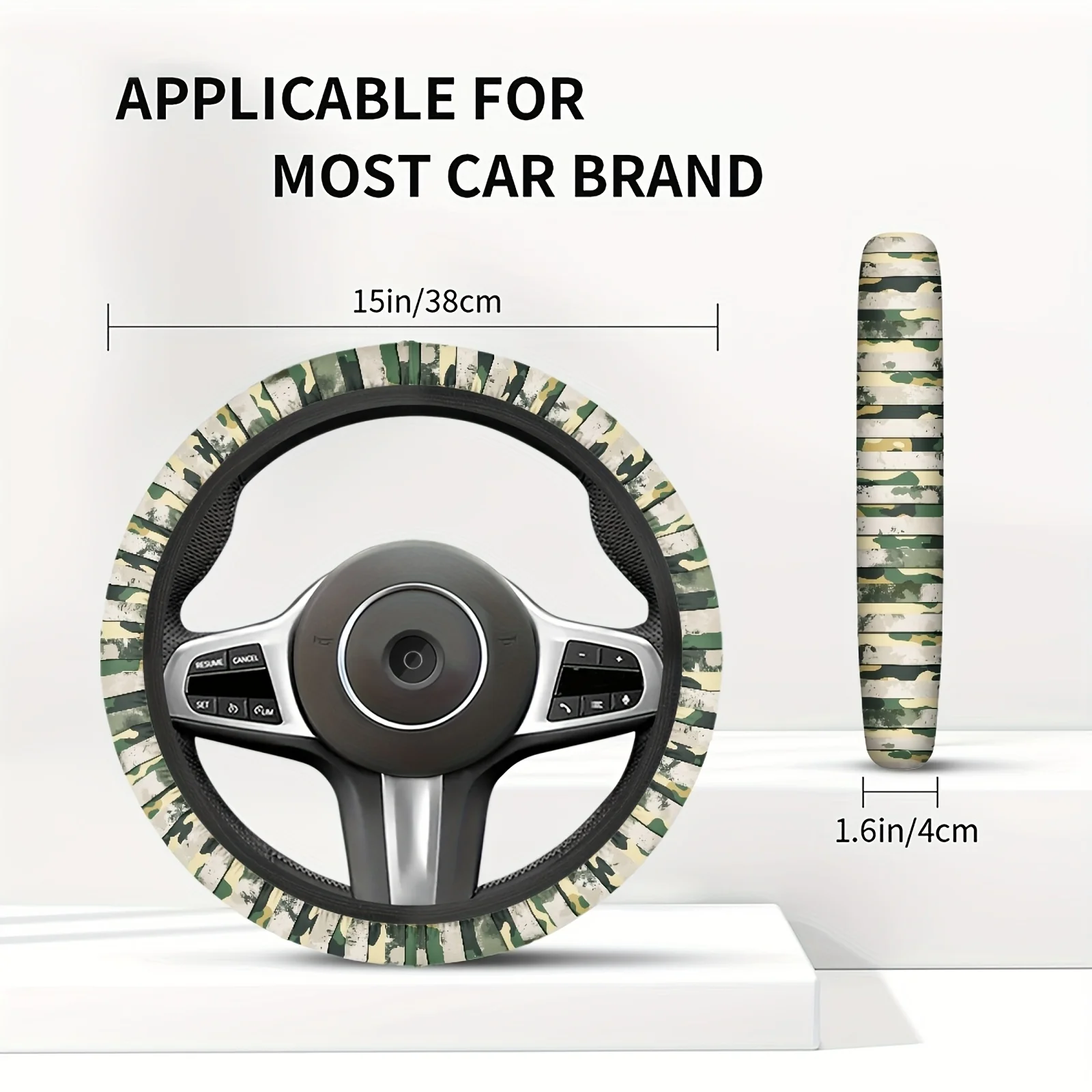 1-Pack Green Camouflage Steering Wheel Cover - Fit Anti-Slip Grip, Durable Camo Style Car Interior Accessories For Enhanced Vehi - view 2
