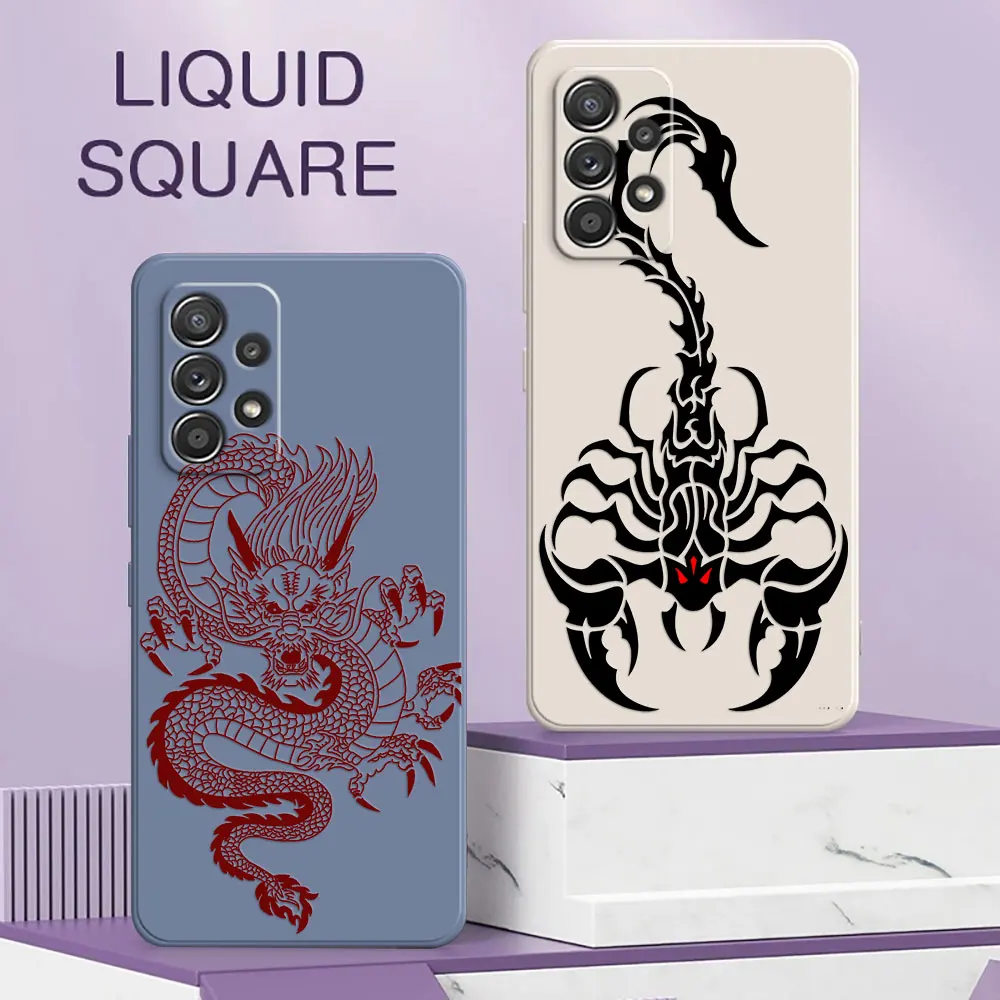 Line Dragon Scorpion Tiger A54 Case For Samsung Galaxy A53 A33 A34 A52 A54 A72 A73 A32 A51 A71 4G A7 Liquid Silicone Phone Cover