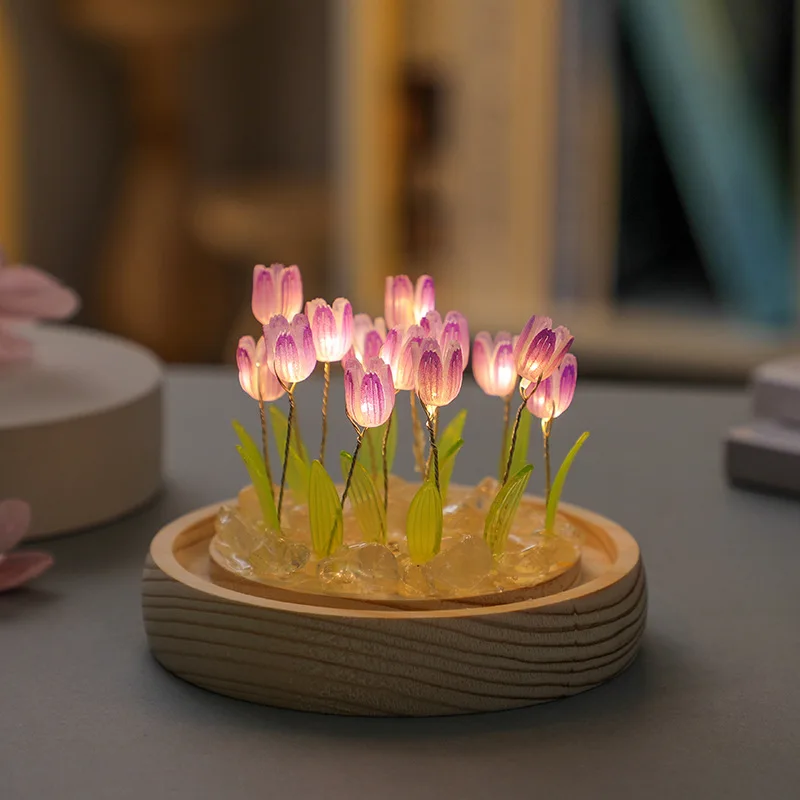 Handmade Tulip Night Lght Handmade DIY Bag Creative Desktop Ambiance Light Decoration Girl's Chinese Valentine's Day Gift