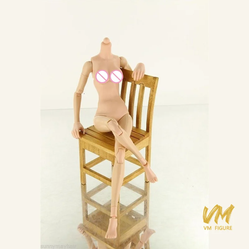 Na stanie 1/6 Figurka żeńska siedząca, jasna, z opaleną, żółtą skórą, średni rozmiar biustu, elastyczna, model figurki akcji pasujący do głowy KUMIK, zabawka.
