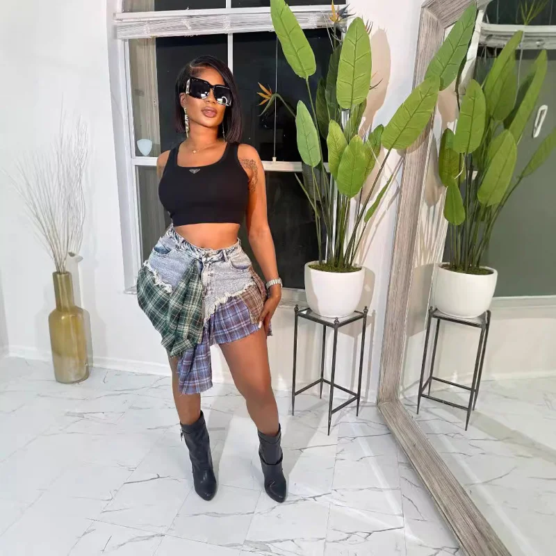 

New Women'S Fashion Irregular Plaid Patchwork Short Skirt Vintage Half Skirt