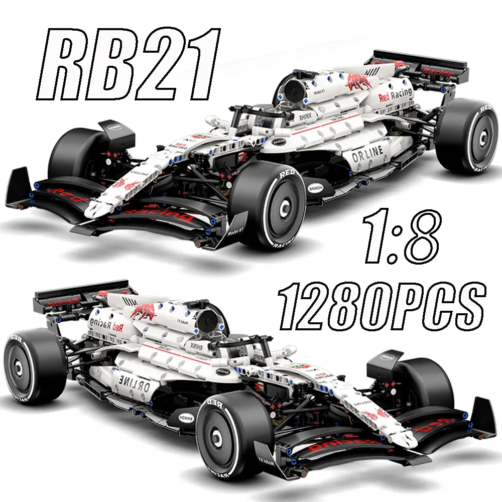 、1280PCS RB21 White Sports Car Technical Building Blocks, MOC DIY Assembly Race Car Model, Boys Collectible Toy Christmas Gift