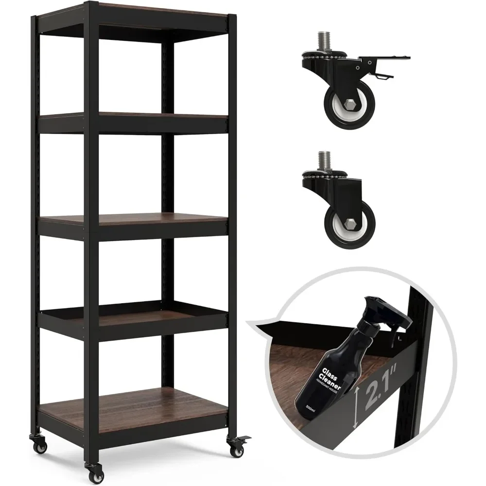 

House 5-Tier Metal Rolling Cart Shelf Rack Casters Heavy Duty Laminated Wheel Shelving Unit Adjustable Utility Storage