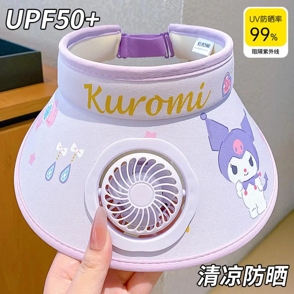 

Sanrio Children Hat Kuromi Cinnamoroll Kawaii New Ultraviolet Proof Big Brim Portable Summer Student Cartoon Fan Sunscreen Hat